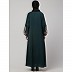 Embroidery abaya with balloon sleeves- Bottle Green